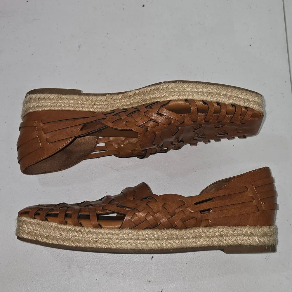 Sam & Libby Womens Woven Huarache Espadrille Flats Brown Square Toe 8.5